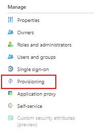 Provisioning menu i enterprise applikation