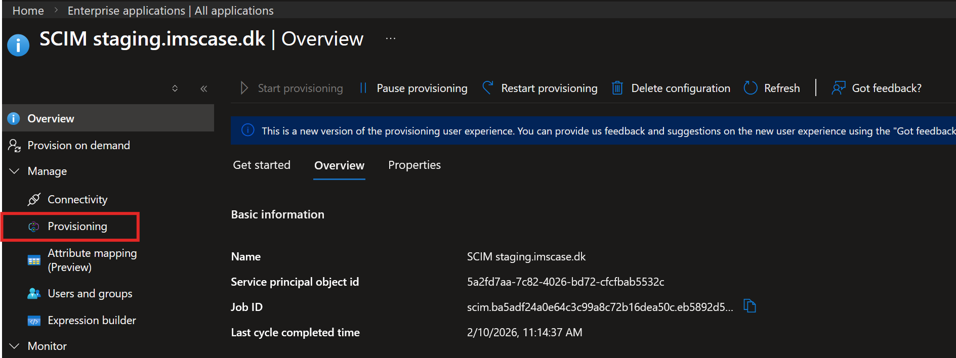 Provisioning indstillinger