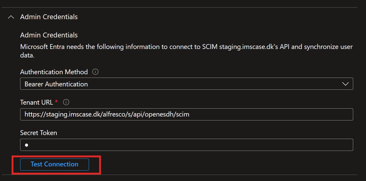 Test Connection knap